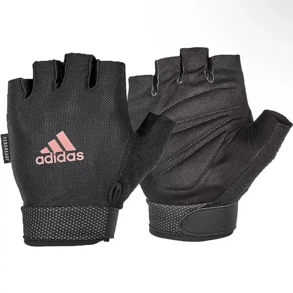 NWT Adidas Aeroready Adjustable Essential Gloves Black & Pink Training Gloves - Picture 2 of 12